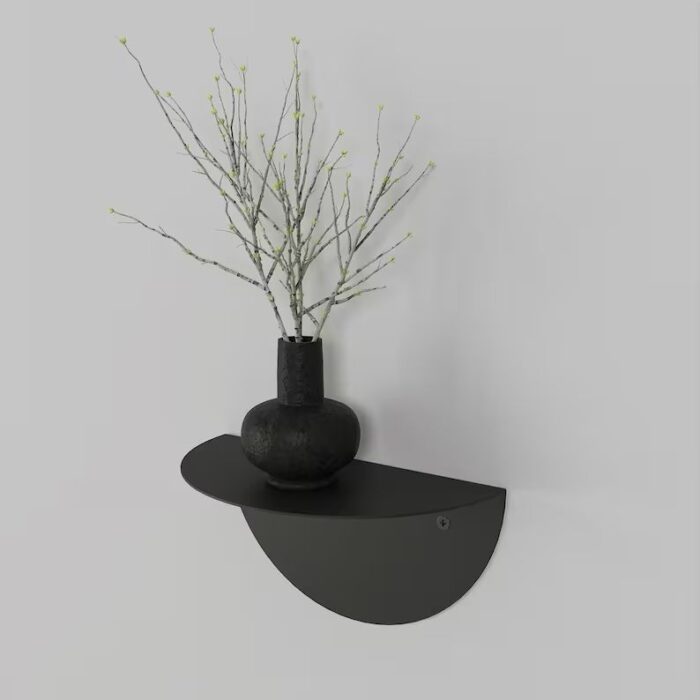 Étagère demi-cercle moderne en métal noir, design élégant et minimaliste, parfaite pour la décoration intérieure en Tunisie.